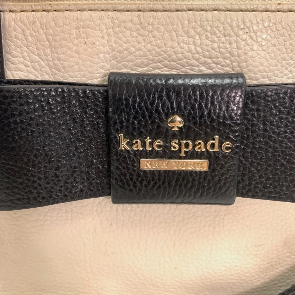 KATE SPADE Ivory Black Leather Handbag Purse Tote - Picture 6 of 16